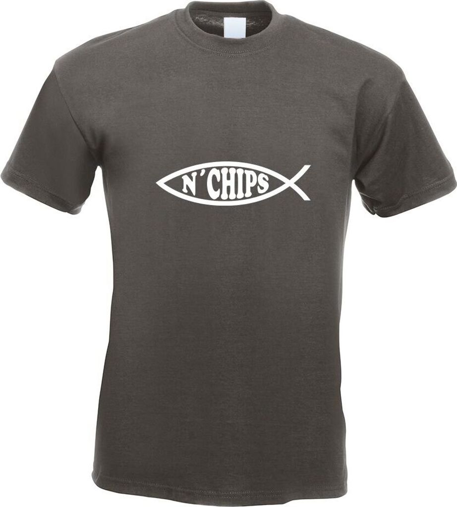 Kiwistar - T-Shirt - Graphit - Fish N Chips Fisch Motiv Bedruckt Funshirt Design Print - mit Motiv Bedruckt - Funshirt Design - Sport - Freizeit - ...