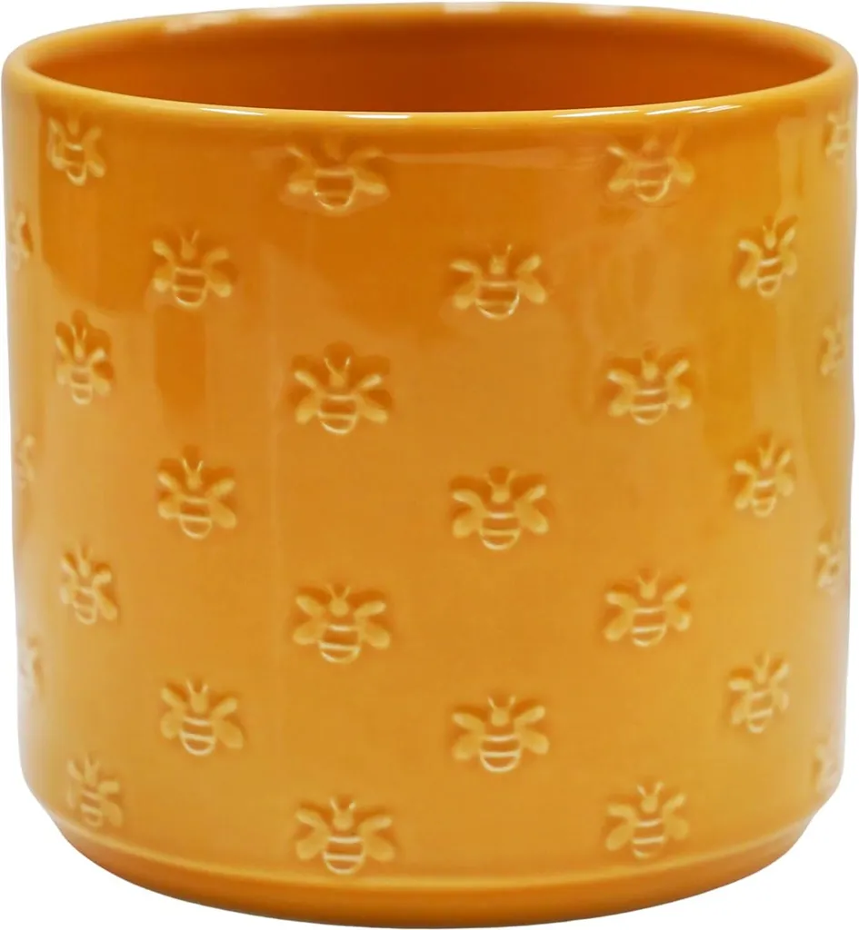 Cache-pot en céramique jaune soleil D13,5 cm pour vos fleurs