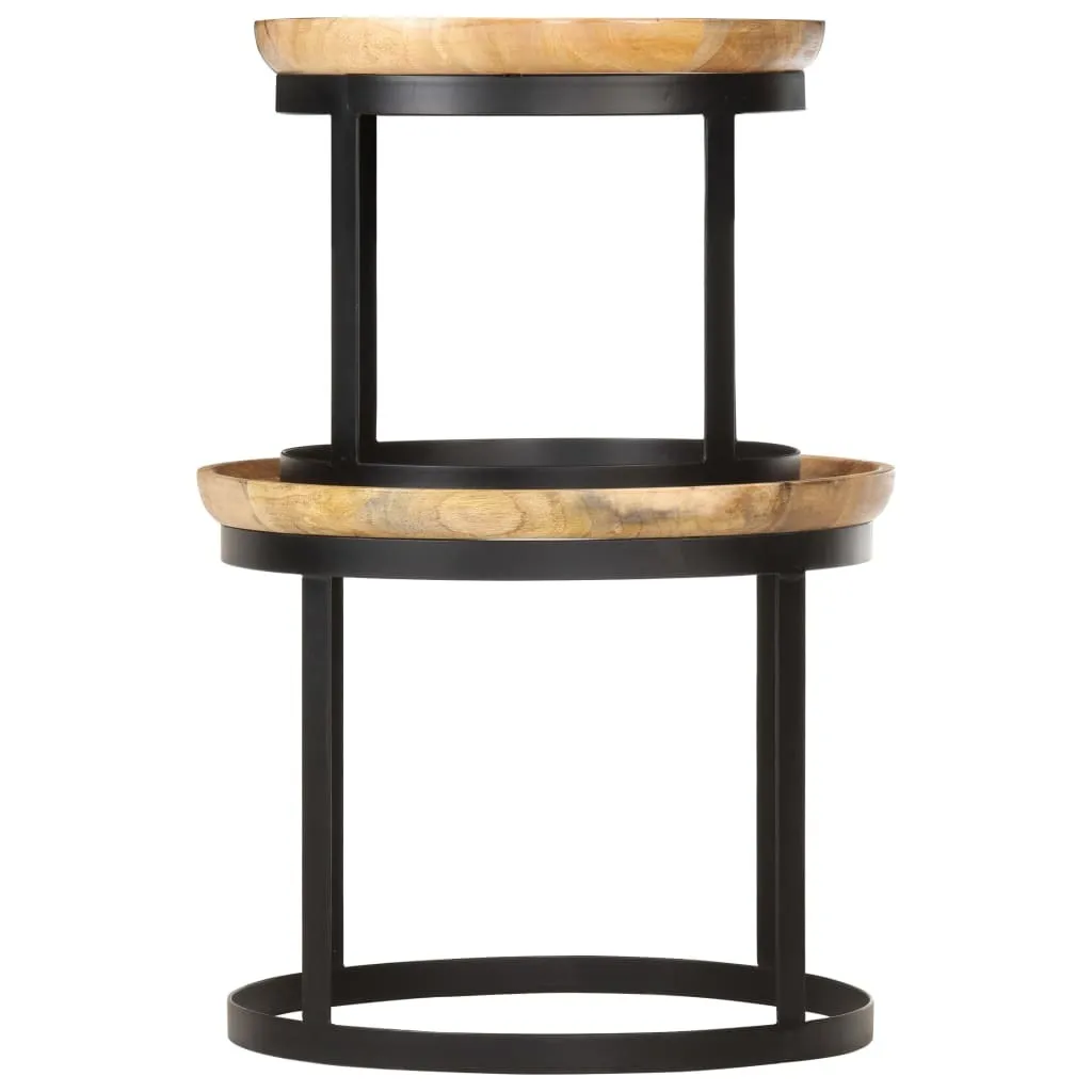 Set de 2 bouts de canapé ronds pour petit salon en bois massif et acier