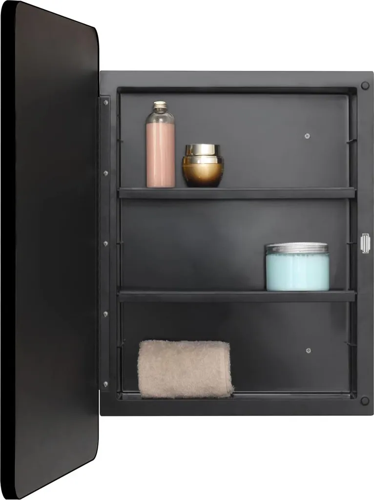 Miroir biseauté avec cadre noir et rangement - Boîte murale 40 x 61 cm
