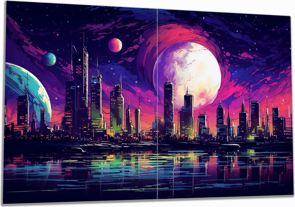 Wallario Herdabdeckplatte aus Glas, Größe 80 x 52 cm 2-teilig, Motiv Zukunft unter fremden Himmeln
