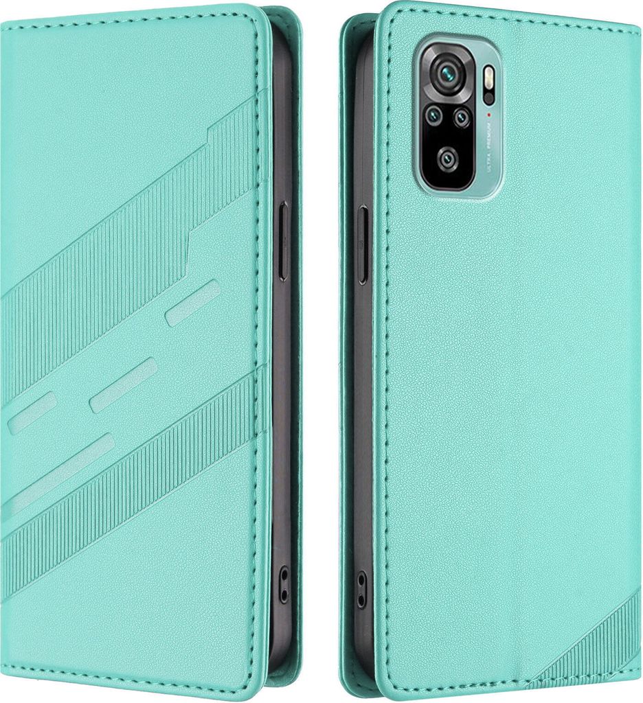 Hülle für Xiaomi Redmi Note 10s/Note 10 4G, Kunstleder Brieftaschen Handyhülle mit Kartenfach und Standfunktion Türkis