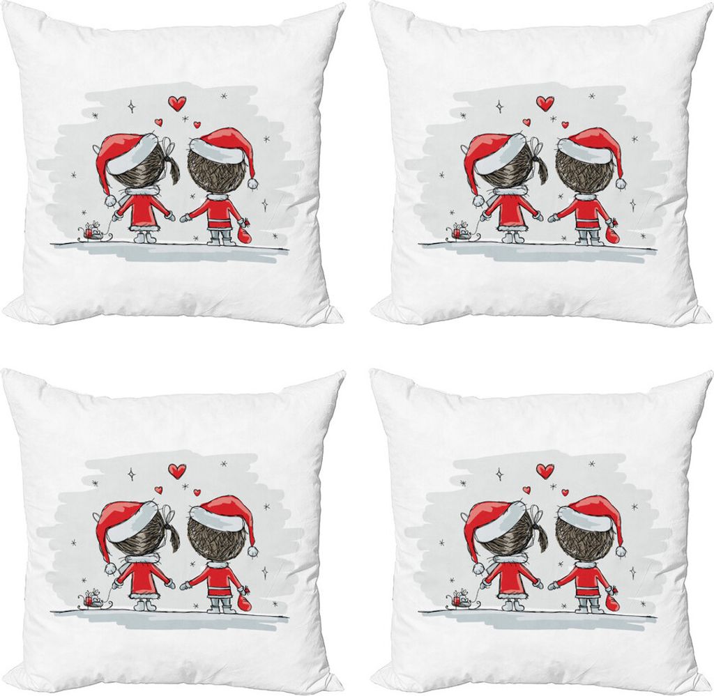 ABAKUHAUS Weihnachten Kissenbezug Set (4 Stück), Kinder Weihnachten Kleider, Moderner Doppelseitiger Digitaldruck, 40 cm x 40 cm, rot-Weiss