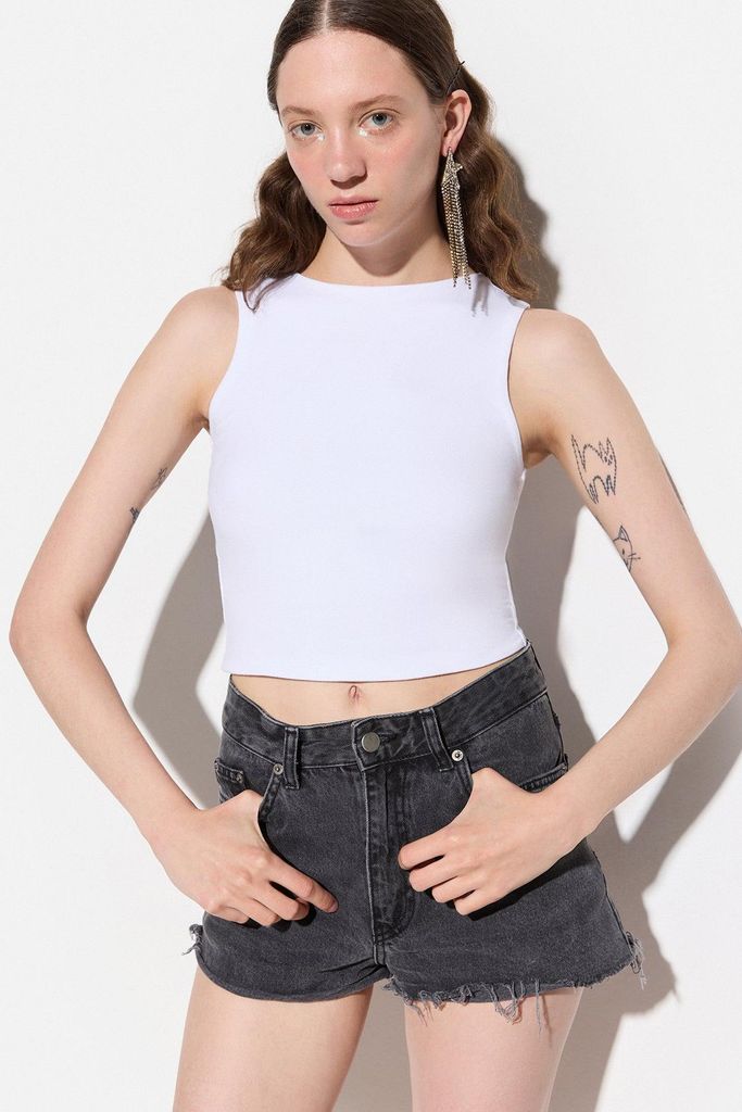 Ärmellose Crop-Bluse, White, S