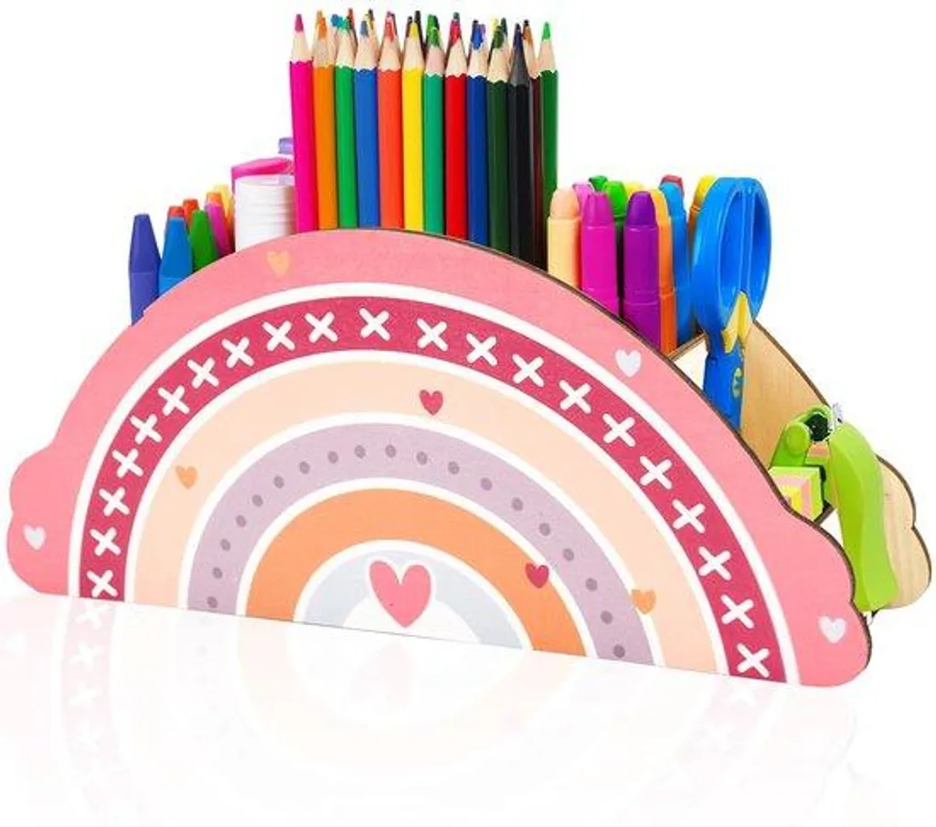 Fini le bureau en désordre avec ce pot à crayons arc-en-ciel en bois
