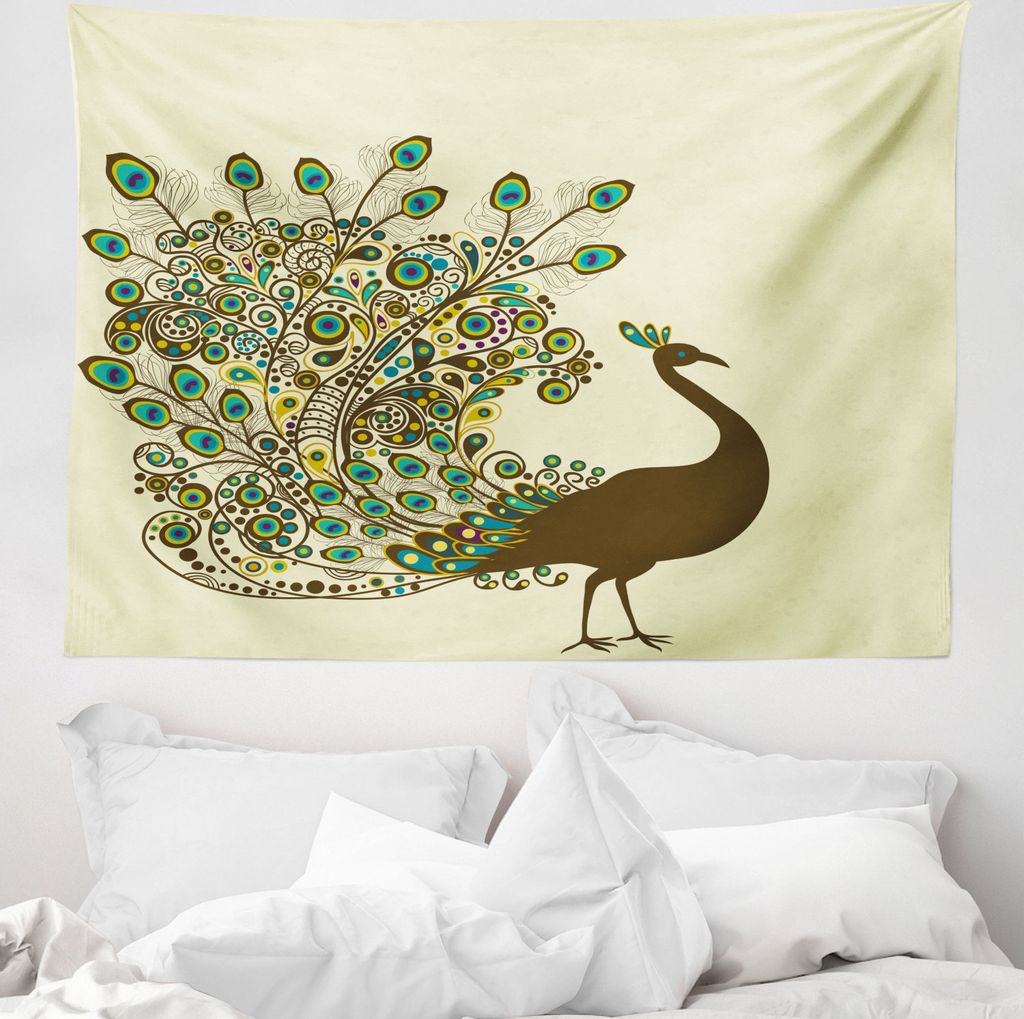 ABAKUHAUS Pfau Wandteppich, Pfau-Vogel Profil aus Weiches Mikrofaser Stoff Waschbar ohne Verblassen Digitaldruck, 150 x 110 cm, Mehrfarbig