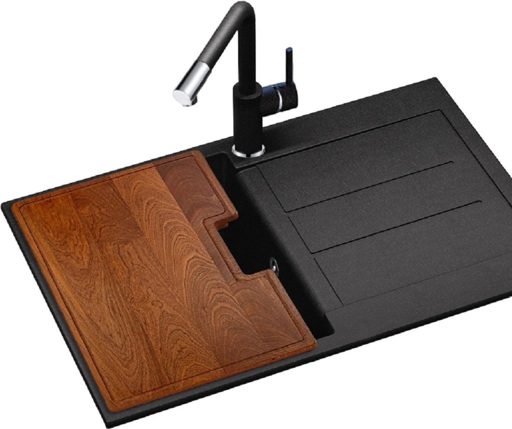 GURARI SQT 101 -601 AW+SQT-472.320, Einbau Granitspüle Schwarz, inkl. Siphon+SCHNEIDEBRETT