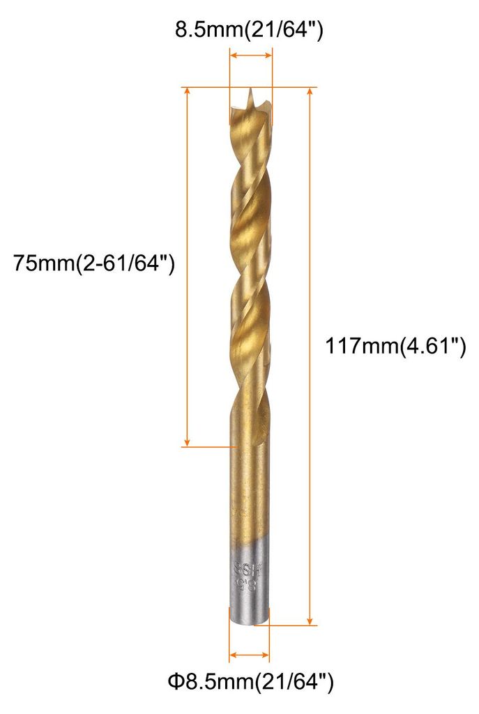 2 Stš¹ck Brad Point Bohrer Set 8,5 mm Durchmesser Gerader Rund-Schaft Metrische Spiral Twist Golden Bohrer fš¹r Schreiner Holzbearbeitung Kunst...