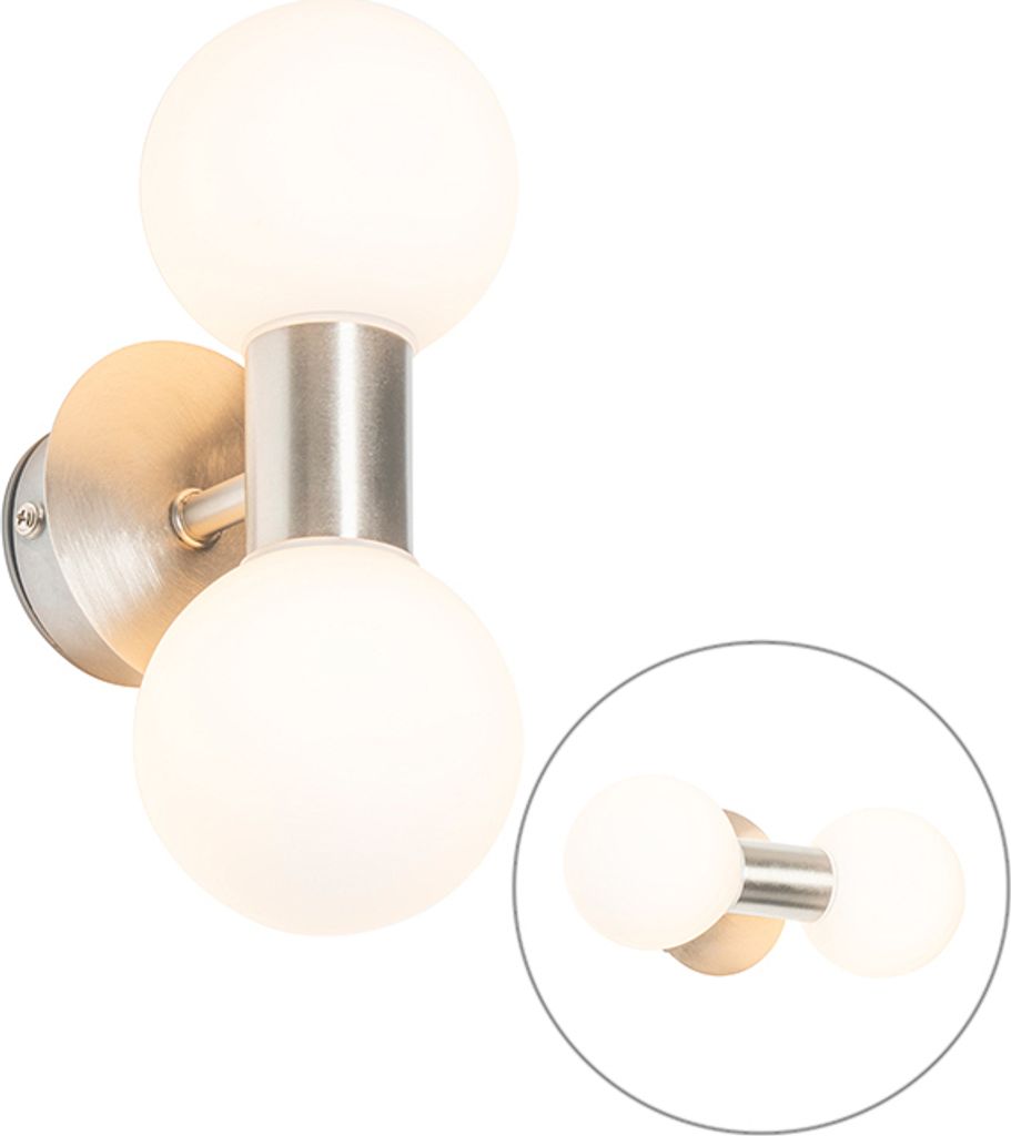 QAZQA - Moderne Bad I Badezimmer Wandleuchte Stahl I Silber I nickel matt IP44 2-flammig - Cederic I Up & Down - Glas Länglich - LED geeignet G9