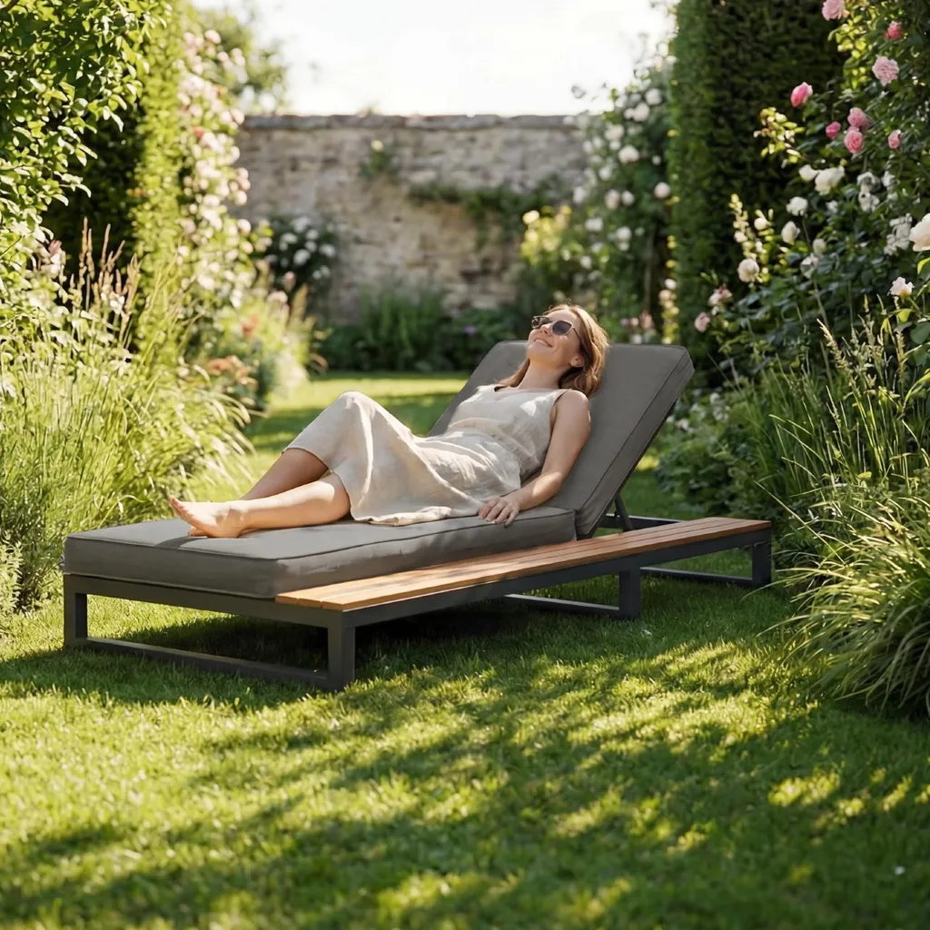 Chaise Longue de Jardin Imperméable avec Dossier Inclinable 4 Positions Gris
