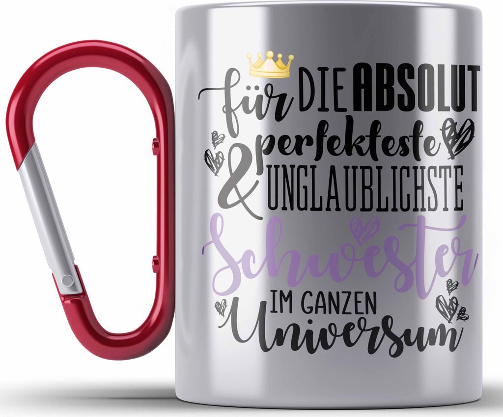 Trendation - Beste Schwester Geschenk Edelstahl Tasse Karabiner Karabiner Edelstahl Tasse Karabiner Edelstahl Geburtstag Weihnachten Geschenkideen ...