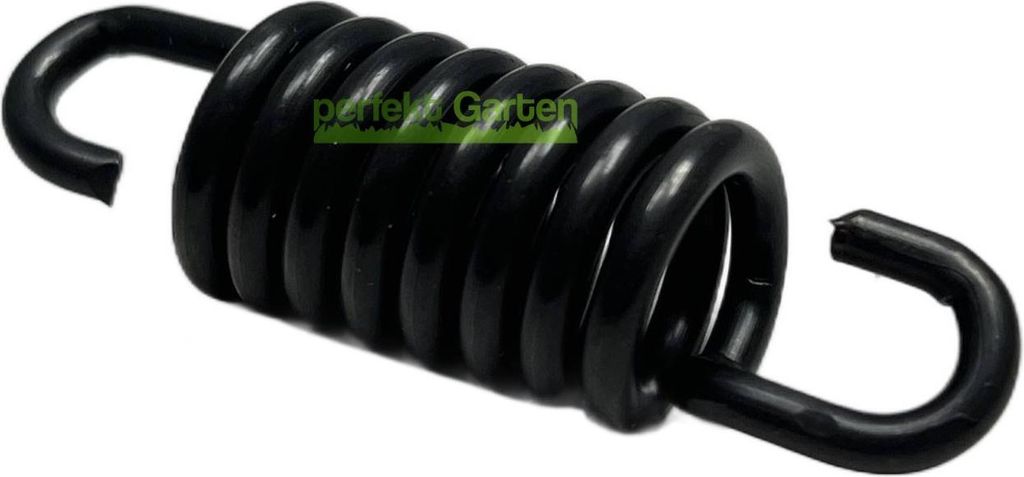 A black spring with hooks on each end, isolated on a white background.