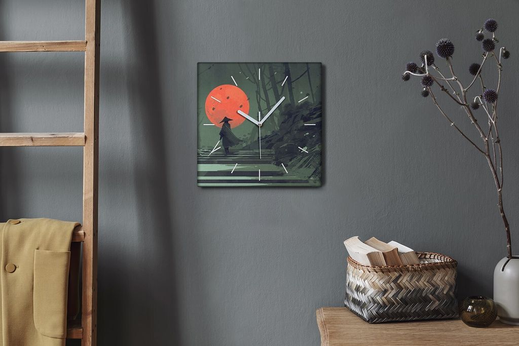 Coloray Hodiny Unikátní 30x30 cm Tiché hodiny Pro obývací pokoj a kuchyň Nástěnné hodiny Plátno Bílé ručičky hodin - Asijská fantazie