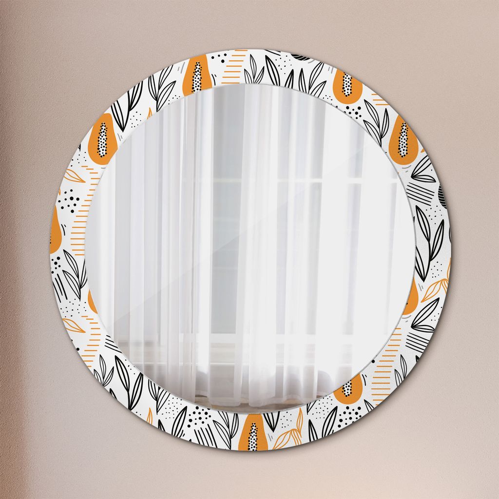 Ø80cm Spiegel - Glasrahmen mit Aufdruck - Wandspiegel Schlafzimmer - Papaya Muster