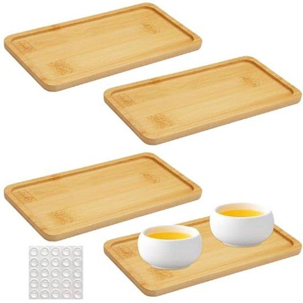 Ultiluxe Bamboe Dienblad - 4er Set - Serviertablett - 17,5 x 8,8 x 1 cm - Rechteckig - Erhöhte Kante - Beige/Braun