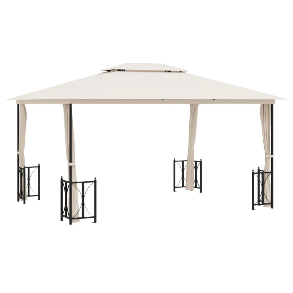 Tonnelle de Jardin 3x4 m avec Rideaux et Toit Ventilé Coloris Crème