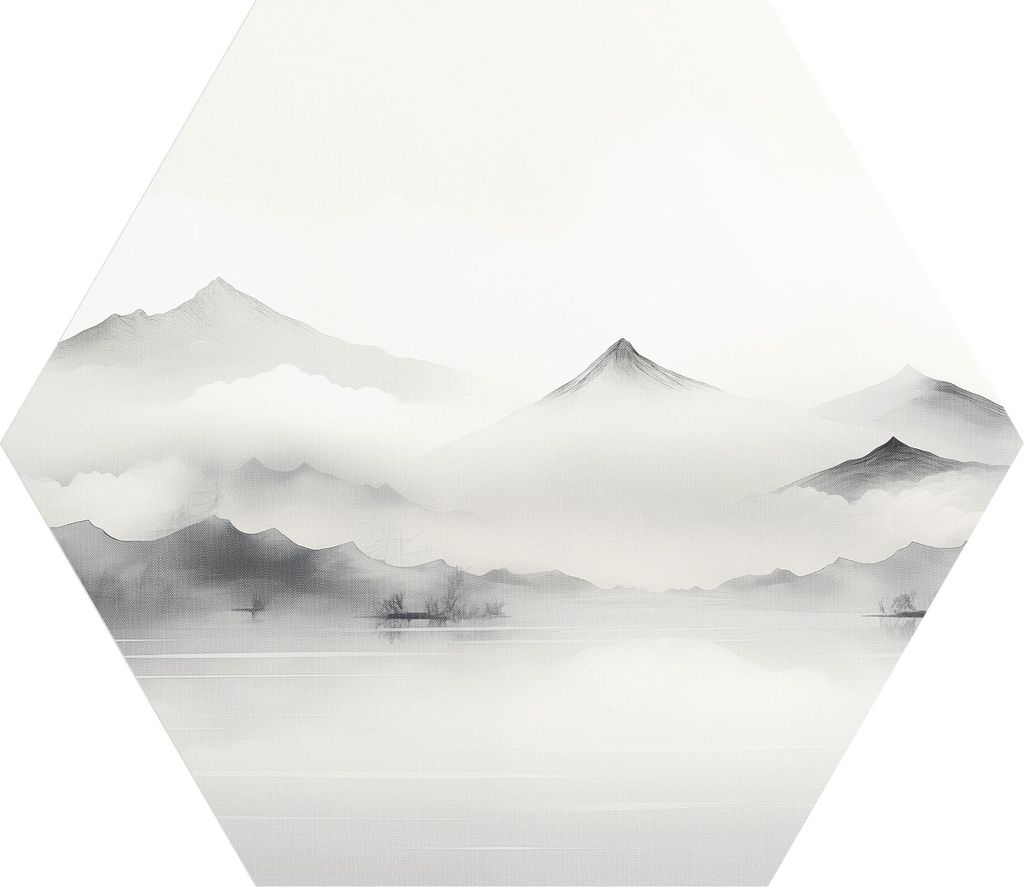 DEQORI Fototapete Sechseck 150x130 cm 'Zeitloser Horizont' Wand Tapete Leinwand Sticker