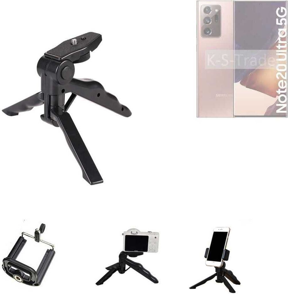 K-S-Trade Stativ Tisch-Ständer Dreibein Handy-Stativ Ständer kompatibel mit Samsung Galaxy Note20 Ultra Mini-Stativ Smartphone Tripod Handy-Stativ