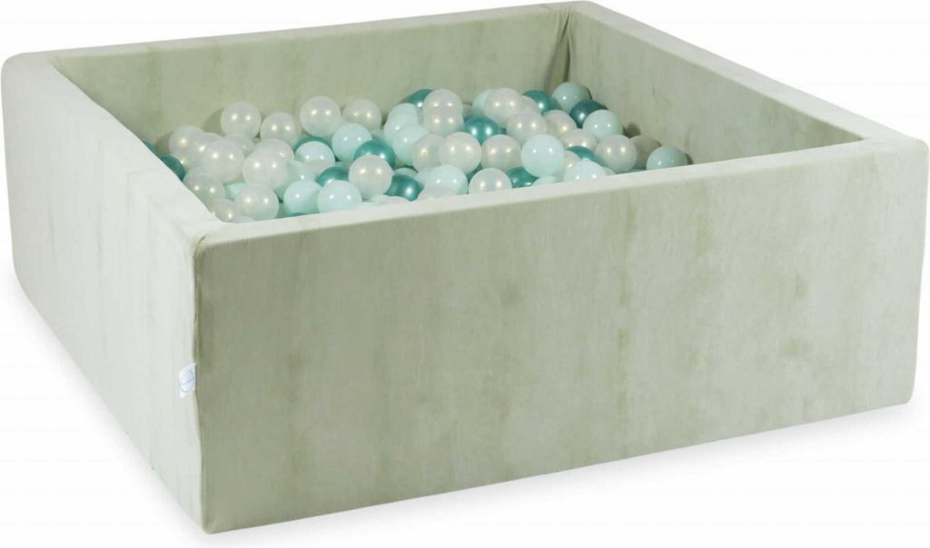 Bällebad 110x110x40 Samtig weich Hellmint – Mit 600 Bällen / Helles Mint, Meerjungfraueneffekt, metallisches Türkis