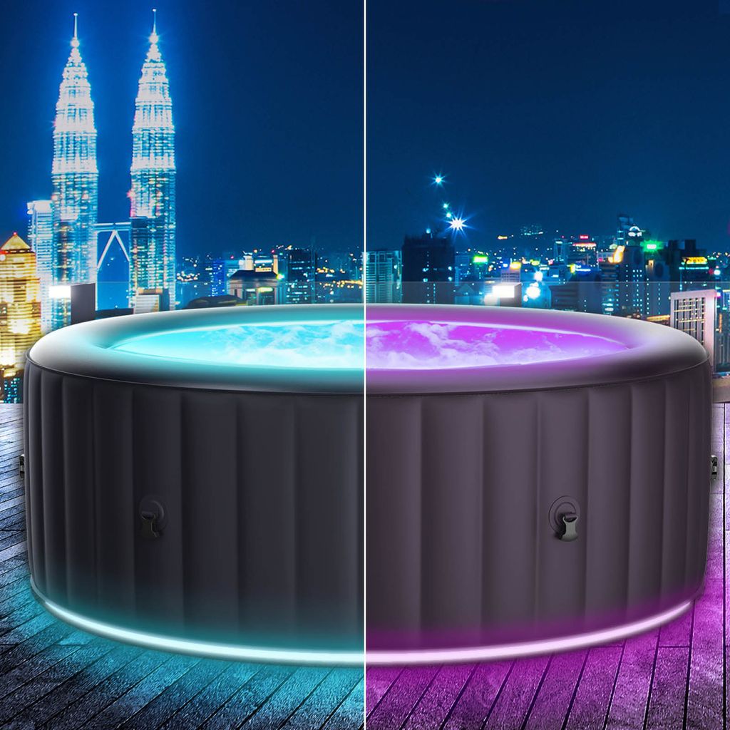 BRAST Whirlpool aufblasbar MSpa Aurora mit LED-Beleuchtung für 6 Personen Ø204x70cm In- Outdoor Pool 138 Massagedüsen Energiespar-Timer Heizung ...
