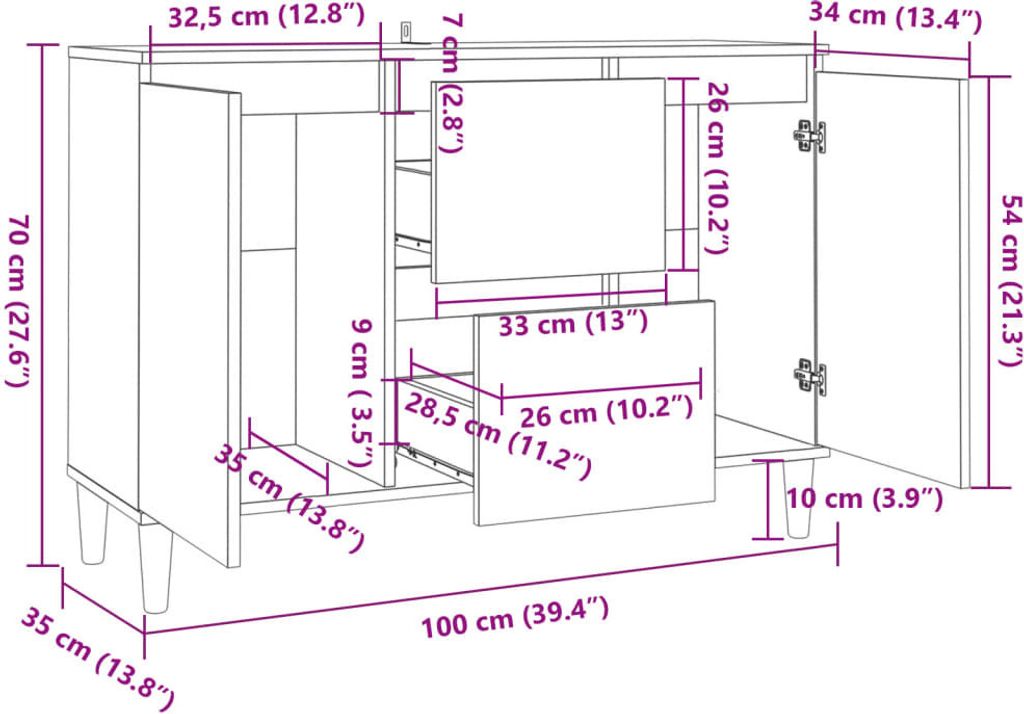 Kredens biały wysoki połysk 103,5x35x70 cm materiał Zdjęcie produktu 7