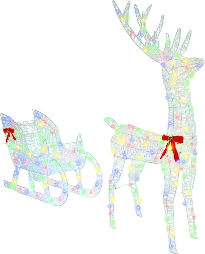 Décoration Noël résistante rennes et traîneau lumineux 200 LED 129 cm