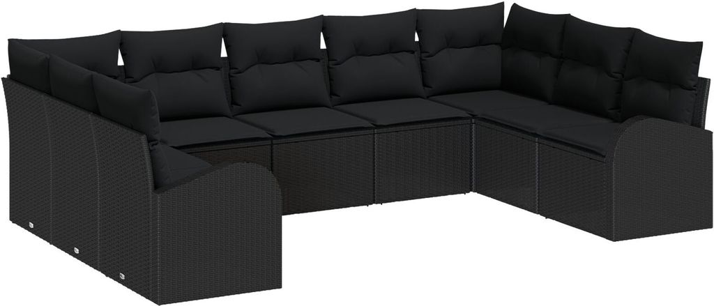 Möbel 9-teiliges Garten-Sofa-Set mit Kissen Schwarz Poly-Rattan - Gartensofas 3346203