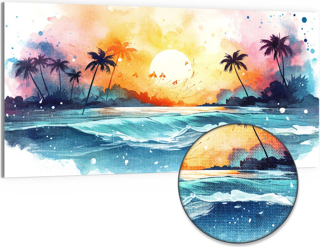 DEQOART Hybrid Leinwand Bild 100x50 cm 'Strand der Farbträume' Wandbild Glas flach modern