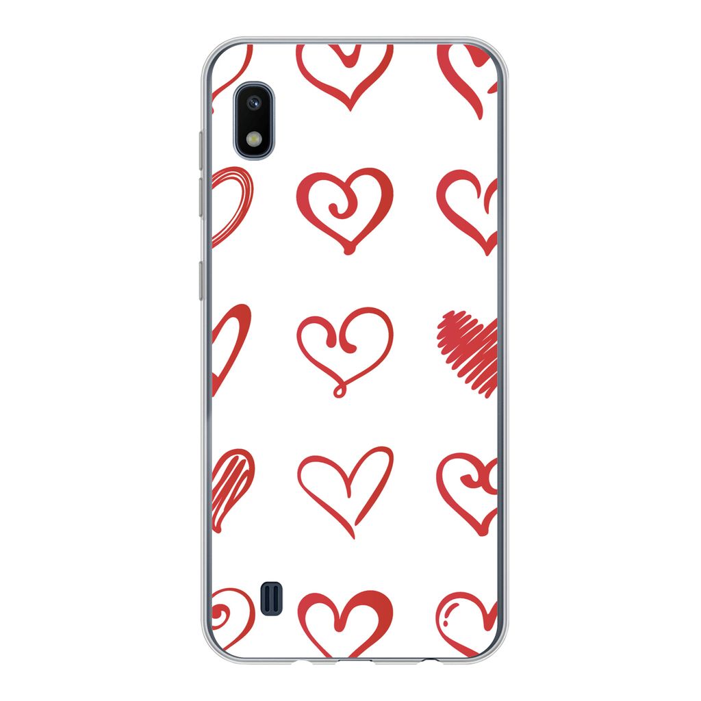 MuchoWow Handyhülle Schutzhülle Hülle für Samsung Galaxy A10 Eine Illustration mit Herzen in verschiedenen Formen Silikon Softcase Handy Hül...