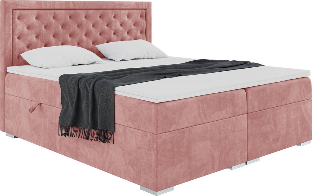 MEBLINI Boxspringbett mit Bettkasten - Gepolstert Doppelbett mit Matratze und Topper - Polsterbett mit Stauraum - Bett mit Kopfteil - Stauraumbett ...