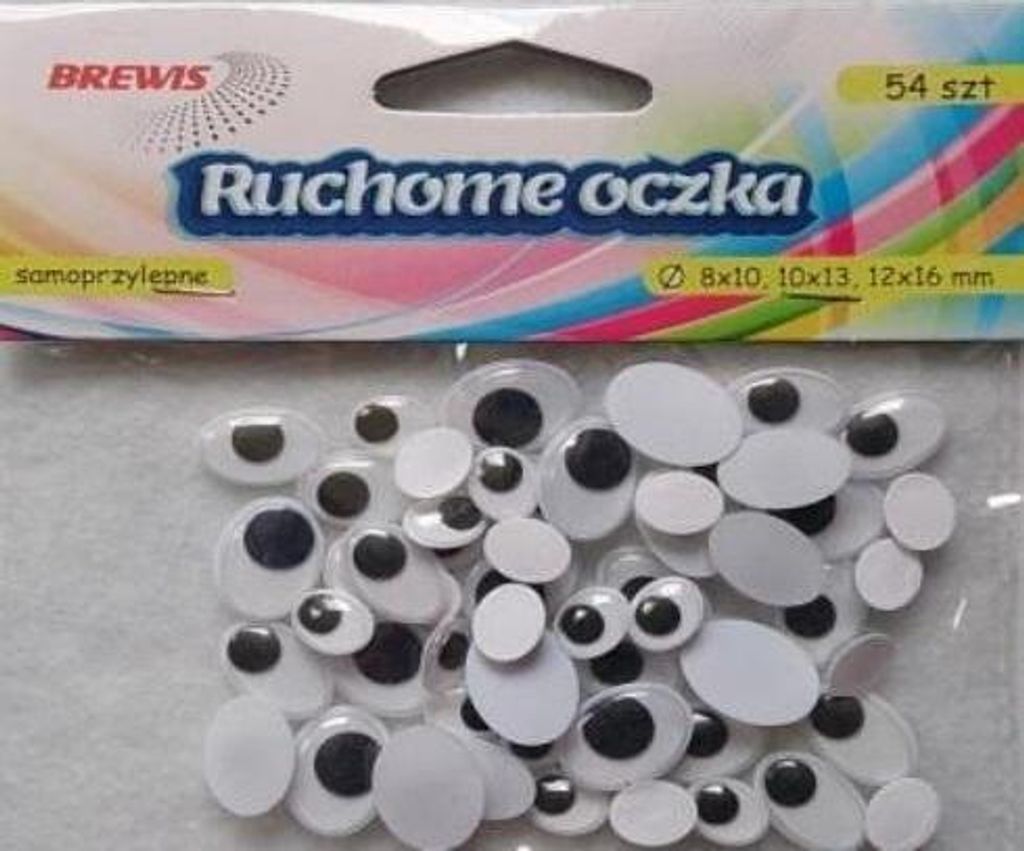 Owalne ruchome oczka do rękodzieła mix rozmiarów 54 sztuki