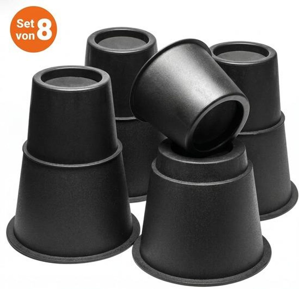 JustValue Möbelerhöher rund – 8er-Set – stapelbar – 8–21 cm – Schwarz