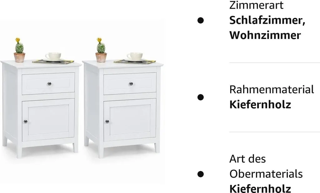 Table de Chevet Blanche Lot de 2 Petits Meubles de Rangement Lit - 6