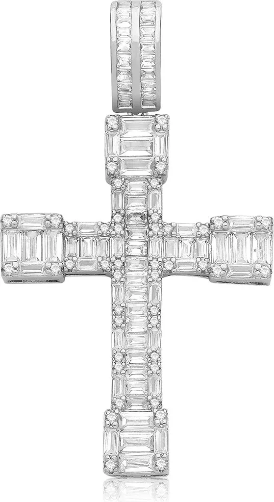 Grand Pendentif Croix en Argent pour Femme avec Cristaux Brillants