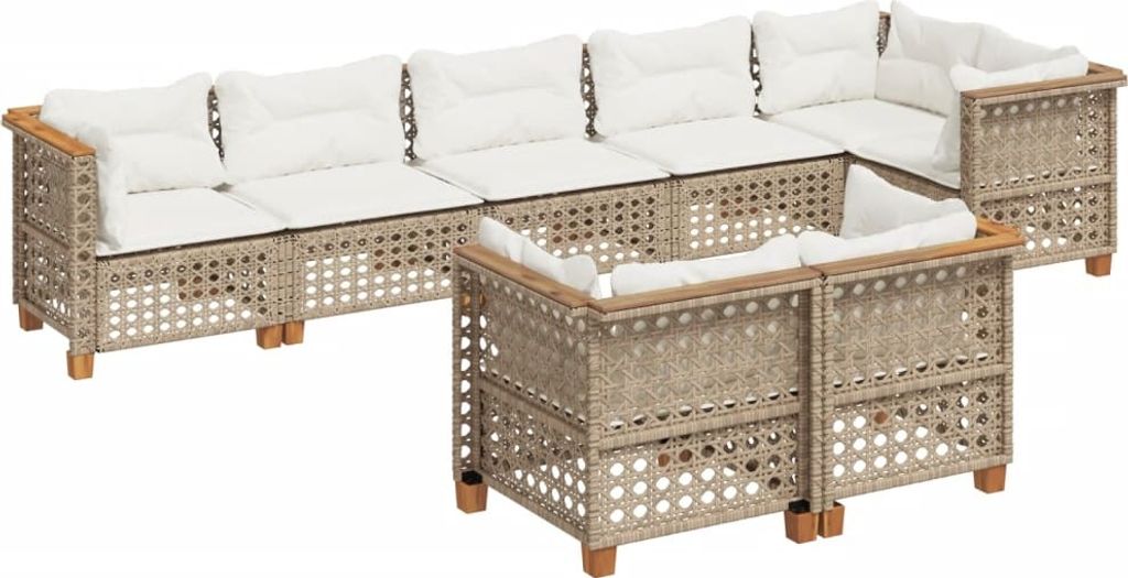 vidaXL 8-tlg. Garten-Sofagarnitur mit Kissen Beige Poly Rattan