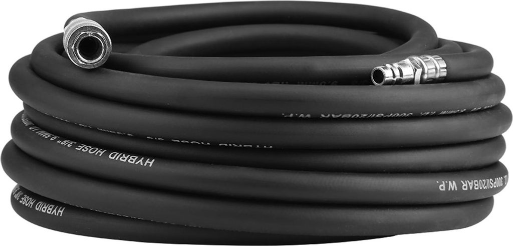 15 m langer, flexibler Druckluftschlauch aus Gummi mit 5-teiligem Kompressor-Zubehörset