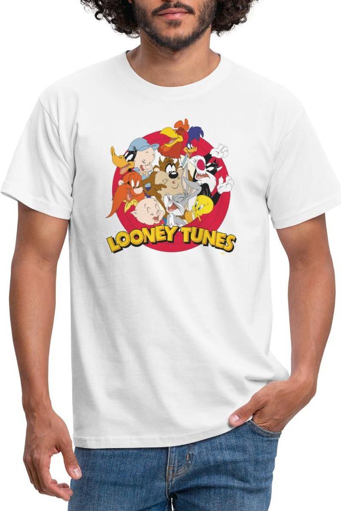 Spreadshirt Looney Tunes Bugs Bunny Logo Gruppenbild Männer T-Shirt, S, Weiß