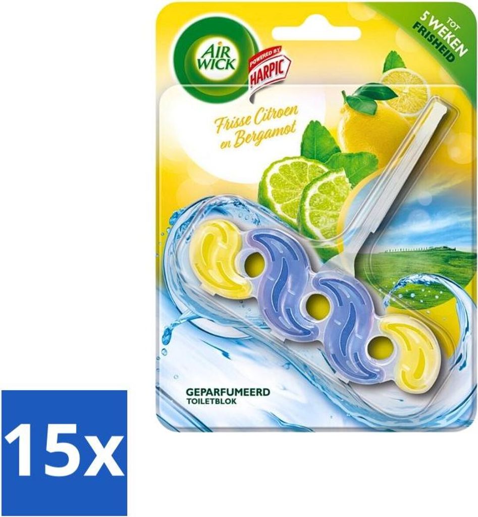 Air Wick – Duftender Toilettenblock – Zitrone & Bergamotte – 1 Stück - Vorteilspack - 15 Stücke