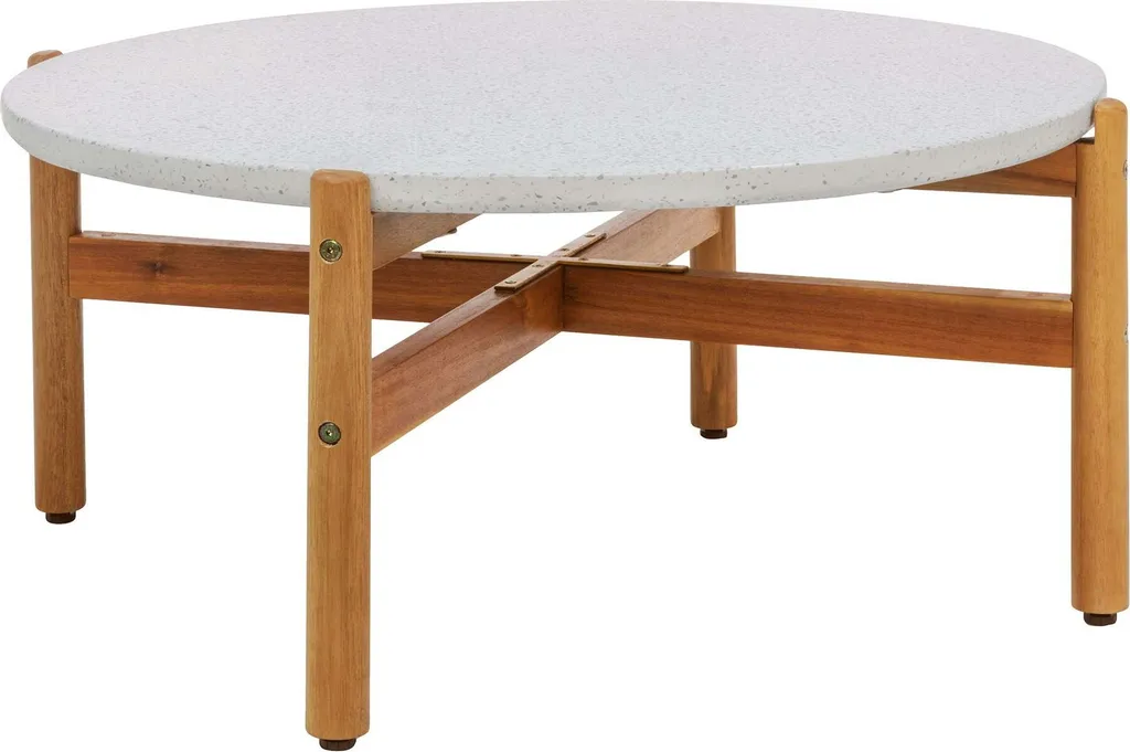 Table basse scandinave Terracina bicolore blanc et bois Ø85 cm