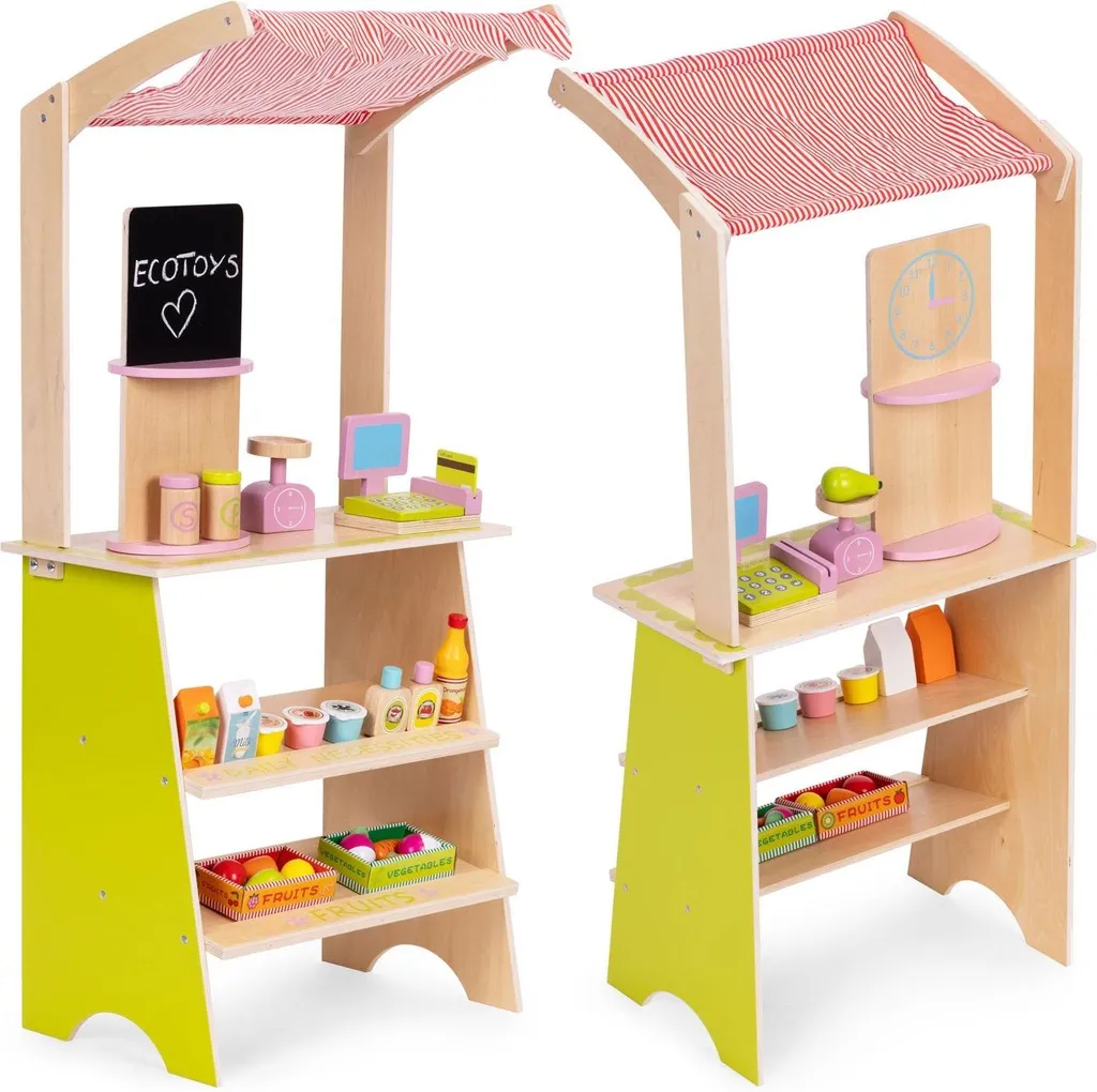 Marchande enfant en bois robuste avec kit complet de 20 pièces de jeu