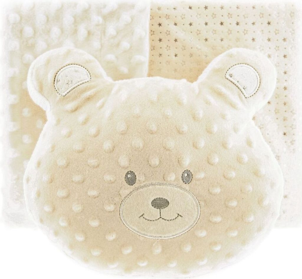 Almina Babydecken-Set mit Bärenkissen Zweilagige Babydecke aus Polyester Sternenmuster 100x80 cm Beige