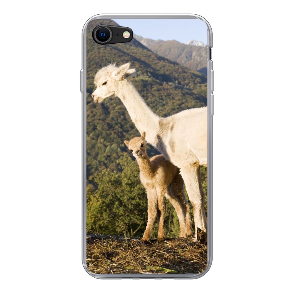 MuchoWow Handyhülle Schutzhülle Hülle für iPhone 8 Alpakas - Berge - Natur Silikon Softcase Handy Hülle - Schutzhaube