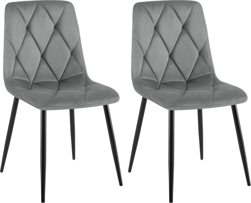 CLP 2er Set Esszimmerstuhl Clairton gepolstert mit Rückenlehne bis 150 kg belastbar Farbe:dunkelgrau;Material:Samt