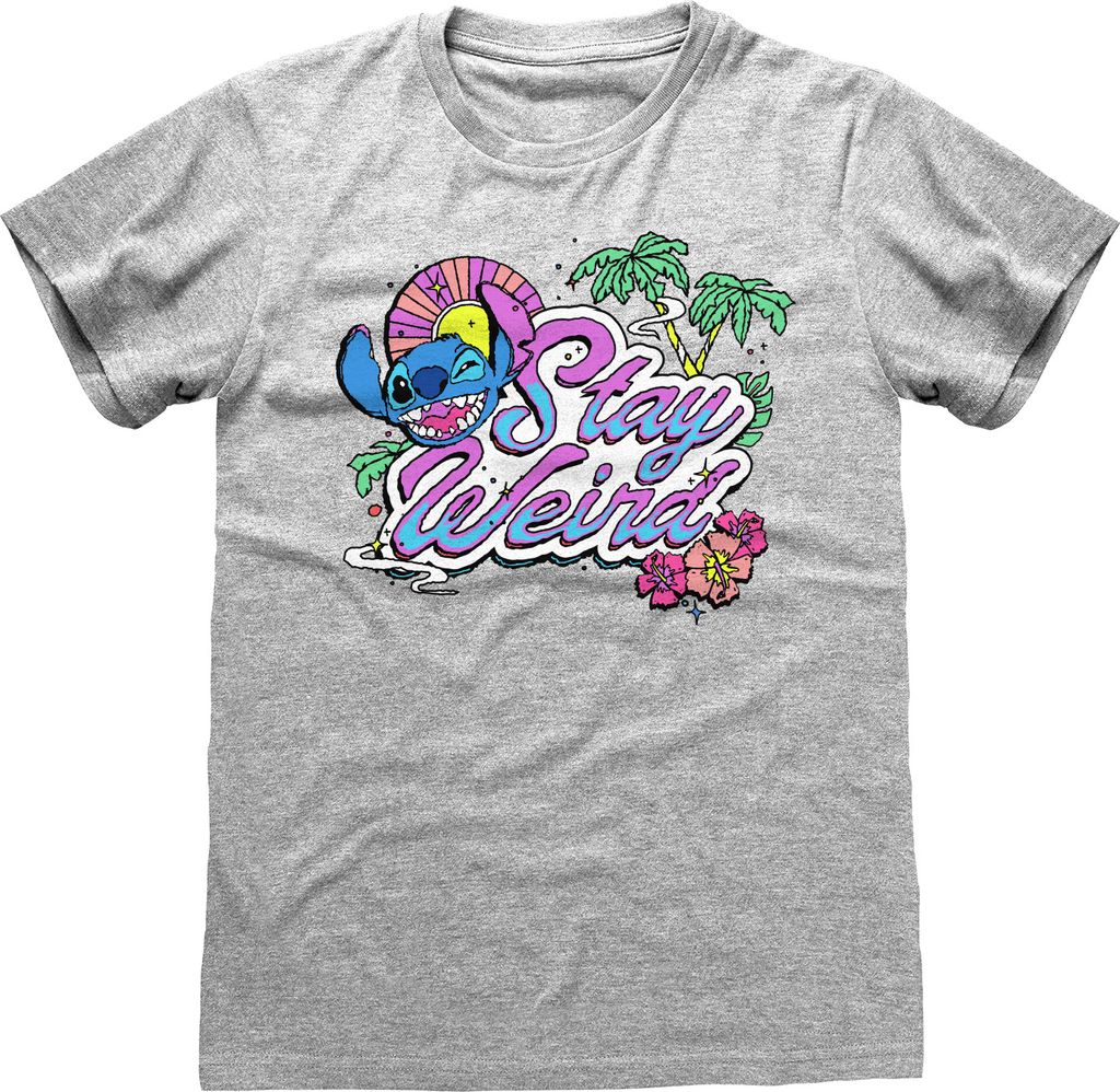 Lilo & Stitch - "Stay Weird" T-Shirt für Herren/Damen Uni HE292 (L) (Grau meliert)