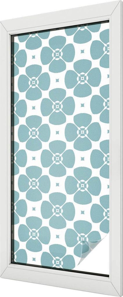 Buntglas Fensterfolie – 116x50 cm – Stained-Glass Design – blickdichte dekorative Sichtschutzfolie – selbstklebend, UV-Schutz – Blumensym...