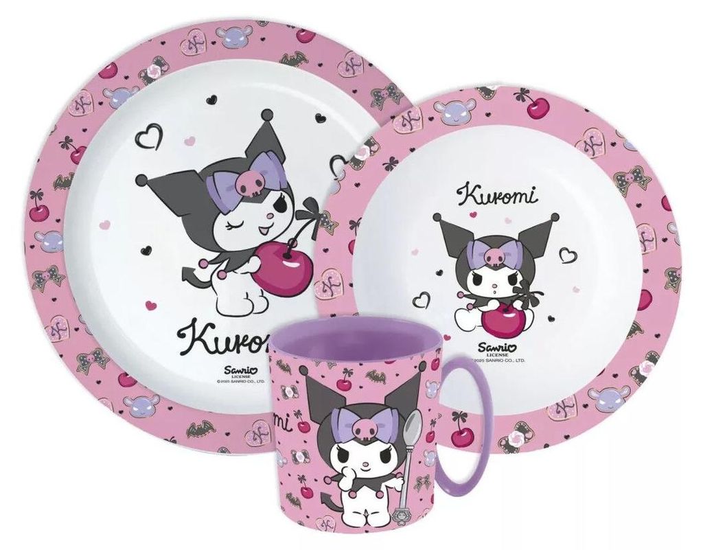 Zastawa stołowa Kuromi, zestaw mikroplastikowy z kubkiem Zdjęcie produktu 