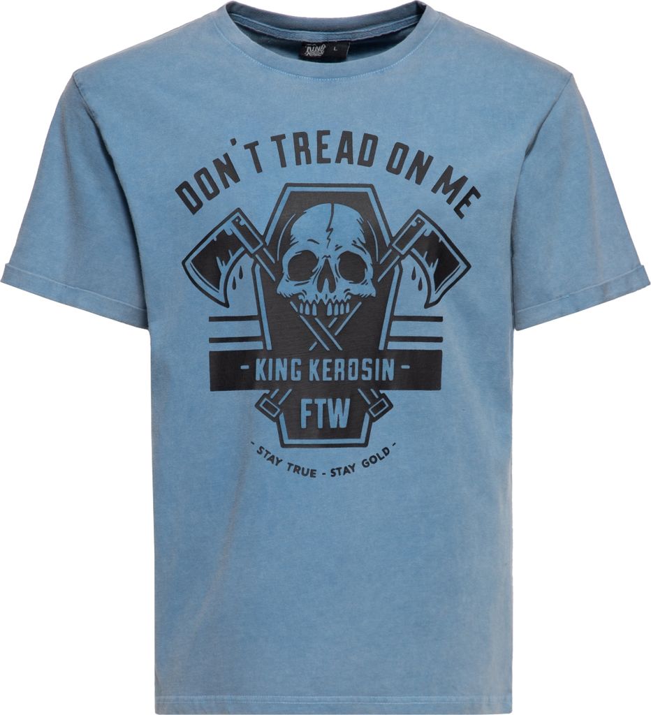 KING KEROSIN Print T-Shirt Acid-Wash Don't Tread On Me Blau S