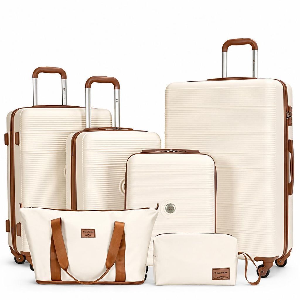 Travelhouse Gepäck-Set Bari, 6-teilig, 4 Koffer mit Rollen, Reisetasche und Toilet Kit, Hartschale - Weiß