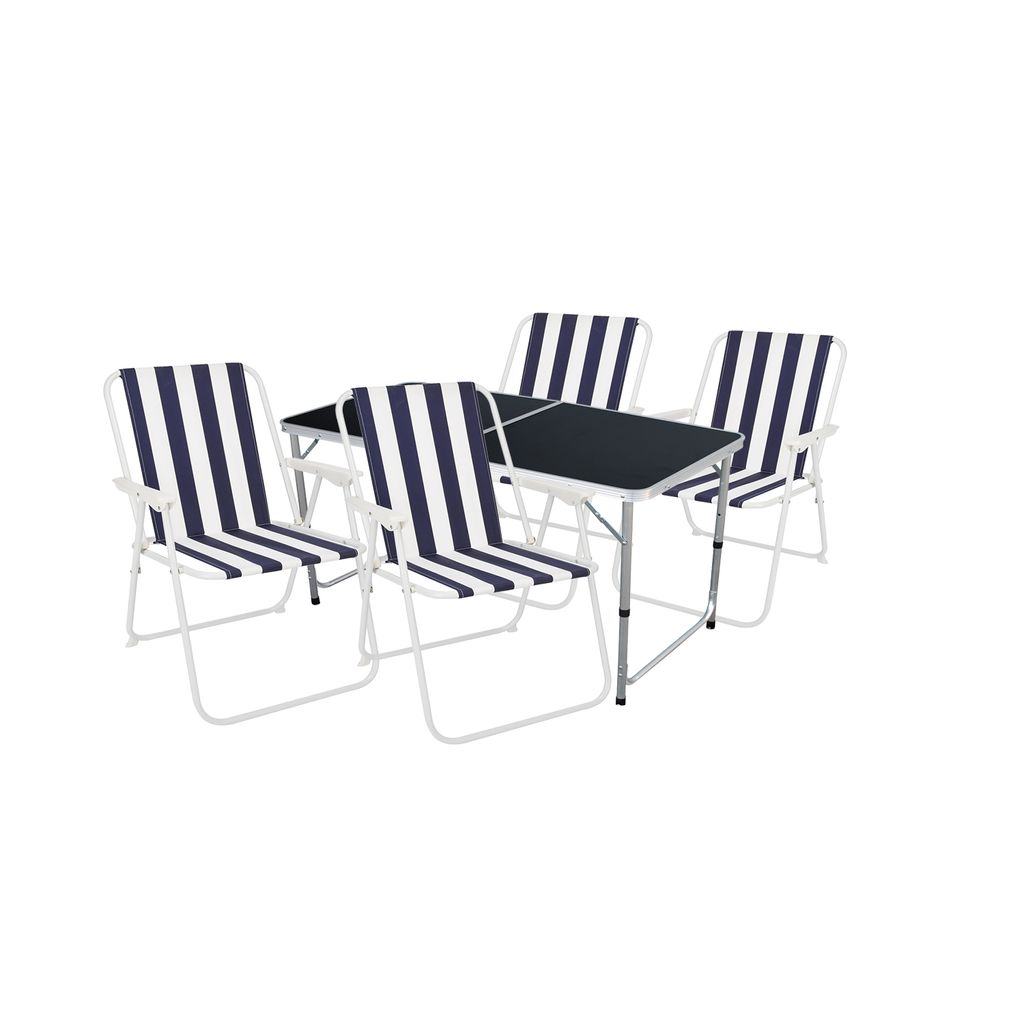 5-teiliges Campingmöbel Set Black Alu 120x60x58/70cm Blau-Weiß