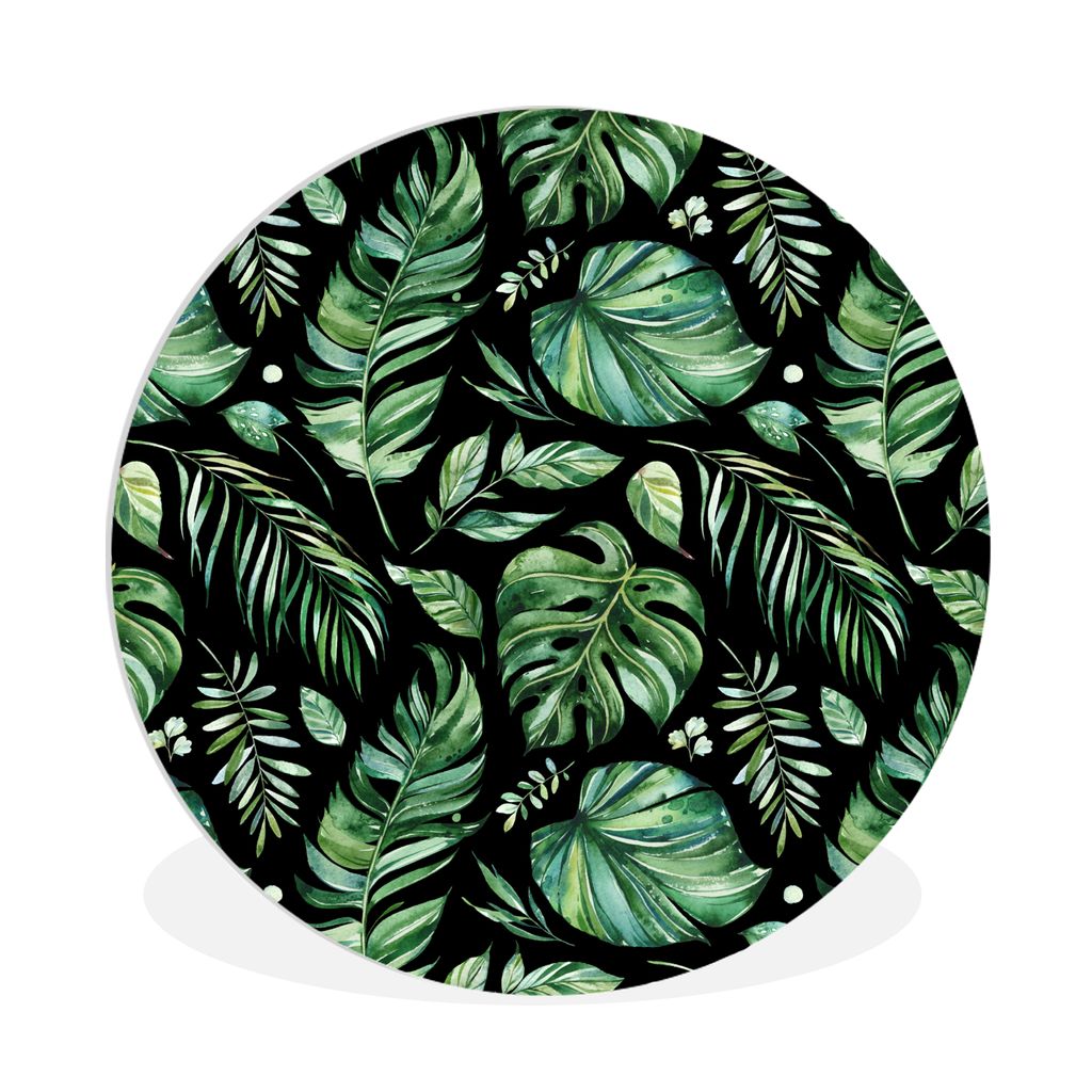 MuchoWow Rundes Wandbild - Runde Bilder Blätter - Tropisch - Dschungel - Muster Ø 90 cm Kreis Wanddekoration Kunststoff - Wandkreis - Wandschmu...